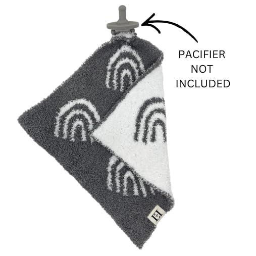 Image of L+L USA Rainbow Baby Lovey Pacifier /Teether Holder 10 inchx10 inch - DreamSoft Plush Fluffy Cuddly Soothie Reversible Mini Comfort Blanket - Cute Newborn Gift Essential Babies Boys Girls (Charcoal /White)