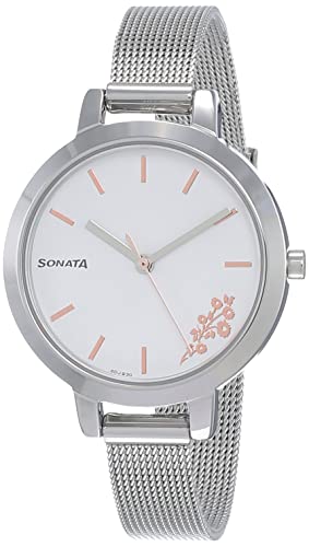 Image of Sonata Silver Lining White Dial Women Analog Watch With Stainless Steel Strap-NS8141SM08