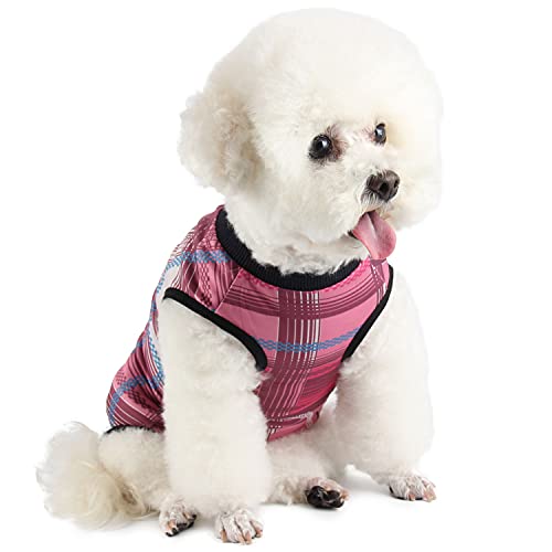 Image of Dog Surgery Suit Female Spay Recovery Suit for Dogs Surgical Recovery Suit for Female Dog Neuter Recovery Suit Male Dogs Onesie for Surgery Fits Small Medium Dog Pink Plaid /Small