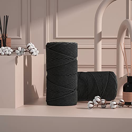 Image of ZUEXT Macrame Cord, Black, 5mm x 109yds Cotton String Macrame Yarn