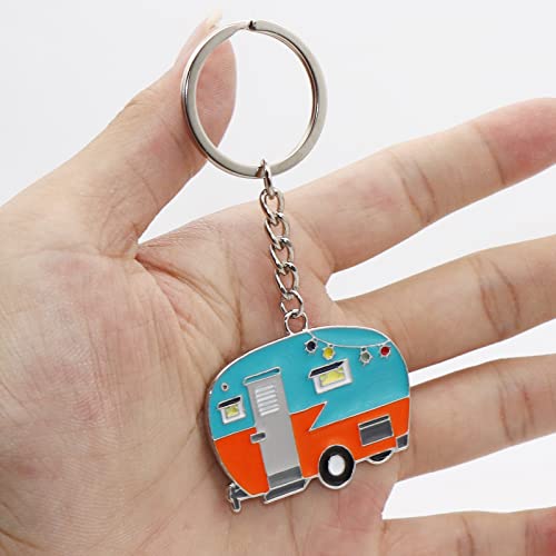 2Pcs Happy Camper Key Chain, Lovely Camper Key, Couple Key Chain Set, Key Chain Gift(Blue + Yellow) #TOP5