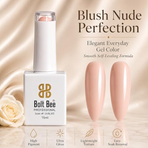 Image of BOLT BEE 15ML Gel Nail Polish 1Pc Clear Pink Glitter Soak off UV LED Nail Art Starter Manicure Salon DIY at Home, 0.5 OZ (104)