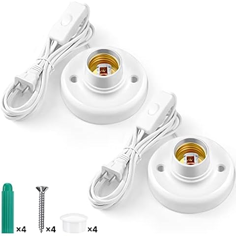 Yexiya 2 Pcs Light Socket with Cord Light Bulb Base E26/ E27 Lamp Base Desktop 9.84 ft Screw Light Bulb Holder Replacement Light Bulb Socket with On/Off Switch Hanging Light Cord Extension Cover