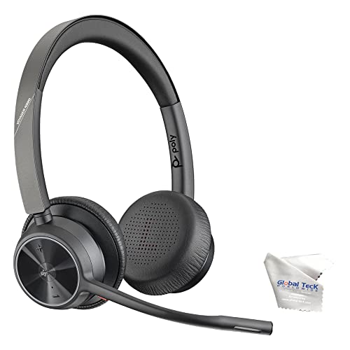 Poly Voyager 4320 UC Wireless Bluetooth Duo Headset (USB-A) Teams Version - Global Teck Bundle with Microfiber Cloth - for Deskphone, PC/Mac, Works with Zoom, RingCentral