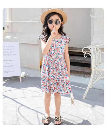 Girls Cap Sleeve Tie Back Dress Casual Summer Floral Sundress 2-11 Years2