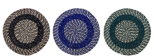 Image of Cotton Round Doormat for Entrance|Handmade Cotton Doormat | Quick Dry, Washable Door Mat for Home, Bathroom & Bedroom - 16 Inch Small (Coffee-Blue-Green-3)
