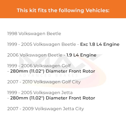 Image of Max Advanced Brakes Front Brake Kit Compatible With 1999-2003 2004 2005 VW Jetta Beetle Golf w /11.02 inch Front Rotor Replacement Geomet Coated OE Disc Brake Rotors and Ceramic Brake Pads