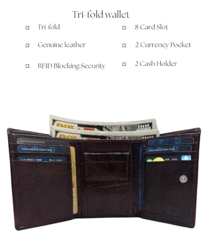 TAEMAN 'Real Leather Trifold Wallet for Men - RFID Wallets Slim 6 Credit Card Holder 2 ID Compartment Gift For Men (Vintage Brown)4