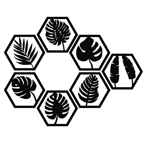 Jikiaci Pegatinas hexagonales de Madera - Pegatinas de Pared de Hojas Tropicales,7 Uds. De Pegatinas de Pared hexagonales de Madera, decoración de Pared, Adhesivo extraíble para Pared, Pegatina