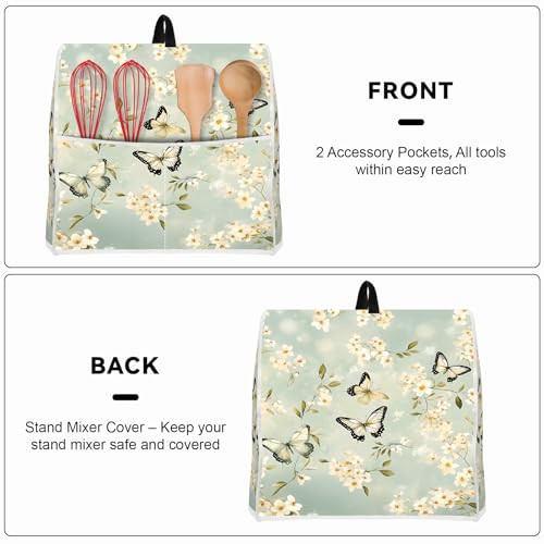 Image of Kitchen Dust Cover Compatible with 4.5 5 6 8 quart Stand Mixer, Kitchen Appliance Protective Covers with Top Handle and Pocket (Butterfly, For All 6-8 qt Mixer)