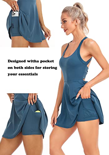 Image of Womens Tennis Workout Dress with Built in Shorts and Bra - Golf Athletic Dress