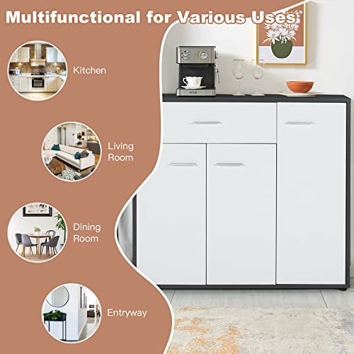 Costway Buffet Sideboard Storage Cabinet, White Kitchen Sideboard With Spacious Table Top, 2 Door Cabinets, Large Drawer, Adjustable Shelf, Anti-Toppling Device, Console Cupboard For Home Living Room #TOP6