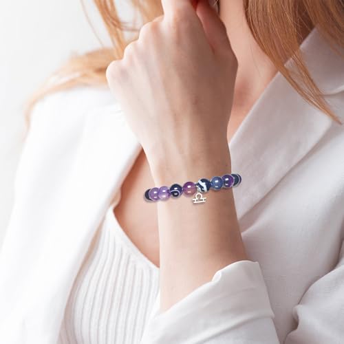 ZCCLINN Libra Bracelets Birthday Gifts, Zodiac Astrology Bracelets Present for Women, Horoscope Libra Constellation Crystal Purple Unique Jewelry with Wish Card for Mom Friend Lady - Image 4
