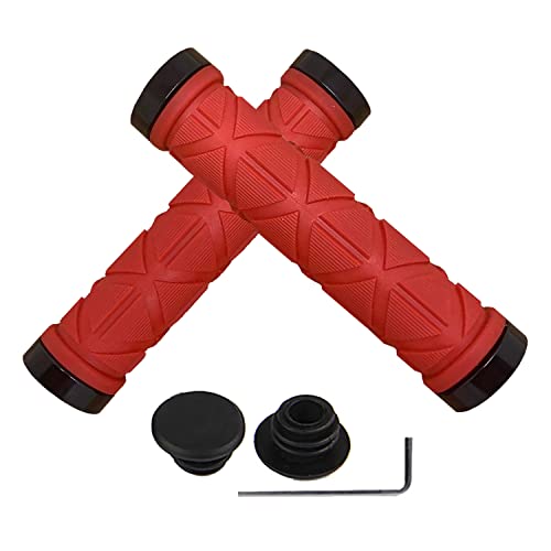 Bike Handlebar Grips, Double Lock-On Bicycle Handle Bar, Soft Non-Slip-Rubber Hand Grip Comfortable Ergonomic For Bmx, Mountain, Mtb, Beach Cruiser, Scooter, Folding Bike (Double Lock-Red) #TOP4