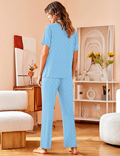 Image of Avidlove Women Pajamas Set Notch Collar Soft Sleepwear Pjs Short Sleeve Button Down Nightwear with Long Pants