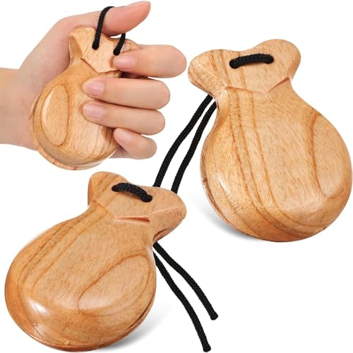 SAHENITEANA - SAHENITEANA wooden Finger Castanets,Granmagazz 2 Pcs Traditional Castanet, Musical Castanets Instrument Music Educational Clap Board Musical Percussion Instruments for Adultsw (Wood Color, 2Pcs)