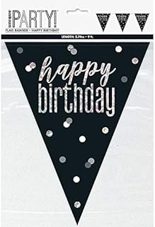 Unique 83421 Black Prismatic Polka Dots Birthday Plastic Pennant Banner, 9 Ft 1 Pc, Happy