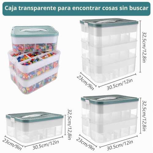Miniatura 2 de Jmiatry Cajas De Almacenamiento Transparentes, 3 Niveles, Para Bloques De Construcción Y Rompecabezas, 30,5 X 23 X 32,5 Cm