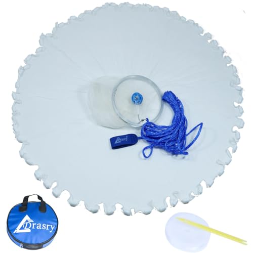 Drasry Fishing Cast Net with Aluminum Ring and Bag 3/8 or 1/4 Mesh for Saltwater Freshwater Bait Shrimp Trap Fish Throw Net Size 4FT/5FT/6FT/7FT Radius 1/4 Mesh, 4FT (120cm) Radius