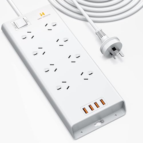 HEYMIX Powerboard USB - 8-Outlet Power Strip, Surge Protector with 4 USB Charging Ports Max 24W,4.8A, 2.4A Fast Phone Charging,1.8-Meter Extension Power Cord,Overload Protected