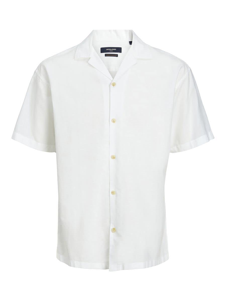 JACK & JONES Men's JPRBLUSUMMER Linen Resort Shirt S/S 12227681 White