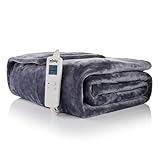 Minky Luxury Heated Throw Blanket - Extra Large Double, 180cm x 180cm, in Grey - Luxury Fleece Blankets, 10 Heat Settings, Electric Throw, Machine Washable