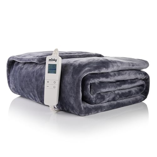 Minky Luxury Heated Throw Blanket - Extra Large Double, 180cm x 180cm, in Grey - Luxury Fleece Blankets, 10 Heat Settings, Electric Throw, Machine Washable