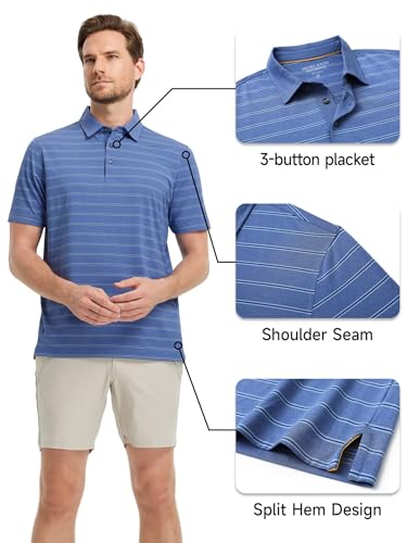Rouen Polo Shirts for Men Dry Fit Performance Heather Stripe Golf Polo Moisture Wicking Lightweight Breathable Golf Shirts3