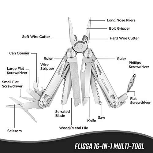 Flissa Multitool, 16-In-1 Multitool Pliers, Folding Pocket Tool With Sheath, Bottle Opener, Pocket Knife, Screwdriver, Multitools For Outdoor, Handwork, Home, Hunting, Camping #TOP2