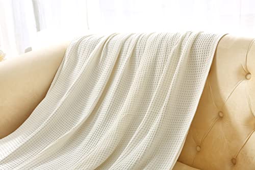 L Linen World Cooling Bamboo Blankets For Hot Sleepers To Keep Cool, 100% Viscose From Bamboo Waffle Weave Bed Throw Blanket (White, 104X90Inches) #TOP4