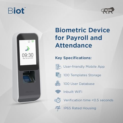 Image of 'Made in India' Cloud Based Biometric Attendance & Access Control Machine - Biot - with WiFi, Bluetooth, Integrated Payroll, Sync via Mobile App, Plug & Play Installation for Small Businesses