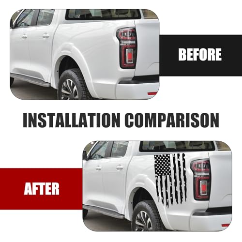 Image of American Flag Truck Decals - Distressed US Flag Tailgate Stickers - Waterproof Vinyl Decal for Pickup Trucks, Cars & SUVs - USA Patriotic Car Body Decoration (Black)