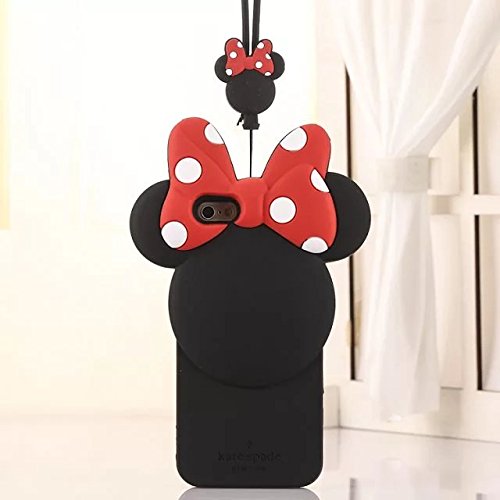 YISONG_TECH iPhone 6+ Case iPhone 6s Plus Back Cover Soft Silicone Material Lovely Cute Cartoon Design for Teen Girls Kids Women (Minnie with Strap for iPhone 6/6s Plus)