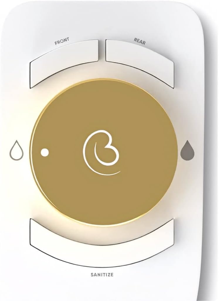 Boss Bidet Revolution. Bidet attachment for toilet. Luxury design, bathroom bidet sprayer for toilet, auto shut off, non electric, dual nozzle, feminine wash, self cleaning. Jerusalem Gold and white.