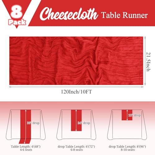 8 Pack Red Table Runner 10FT Cheesecloth Table Runner Boho Gauze Table Runners Long Rustic Sheer Fabric Table Runners for Wedding Party Bridal Shower Farmhouse & Home Decor by Lumaycens - Image 2