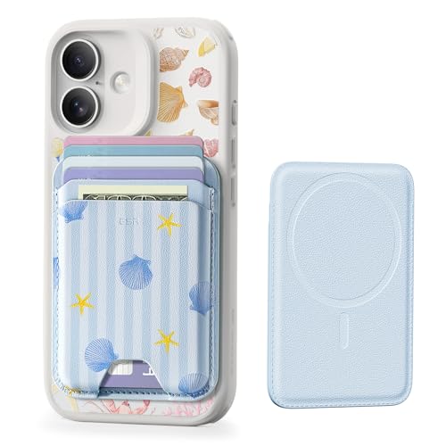 Image of ESR Aura for MagSafe Wallet for Women, RFID Blocking, MagSafe Sticker Included, 5 Cards Holder Magnetic Wallet for iPhone 17e /17 /16 /15 /14 /13 /12 & Select Samsung, Coastal Summer, Sky Blue