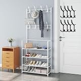 シューズラック スリム 省スペース 4段/5段 薄型 ショウスペース 下駄箱 おしゃれ 玄関マット shoes rack (ホワイト, 4段幅80cm)