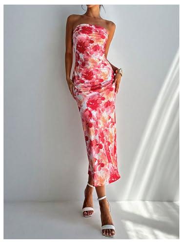 Milumia Women's Boho Floral Tube Dress Wedding Guest Strapless Backless Bodycon Cocktail Summer Long Dresses2