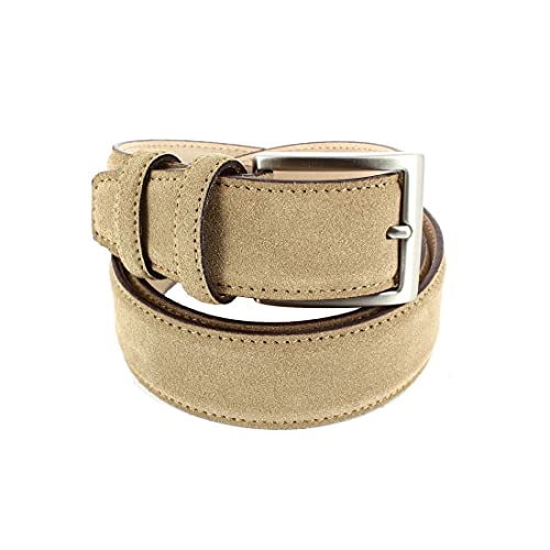 Robert Charles. Ceinture en daim. surpiquée, Cuir. Marron clair - Uni - FABRIQUE EN ITALIE. L : 92-100cm