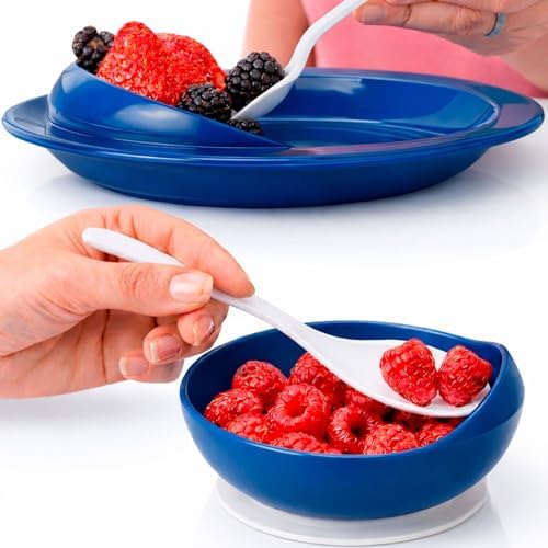 Vive Spill-Proof Scoop Plate & Bowl (2 Pack) - Dish with Wall for...