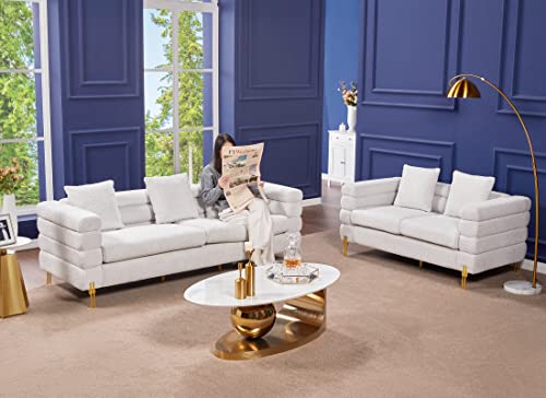 Amerlife Sofa, Oversized Sofa- 85 Inch Sofa Couch, 3 Seater Sofa Comfy Sofa For Living Room- Bouclé Deep Seat Sofa Cold White, 3 Seats #TOP1