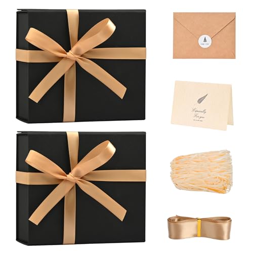 Image of LIFELUM Gift Box 2 Pack 8 x 7 x 3 Christmas Gift Boxes with Magnetic Lid Rose Gold Gift Box with Ribbon Sturdy Storage Box for Presents Contains Card, Ribbon, Shredded Paper Filler