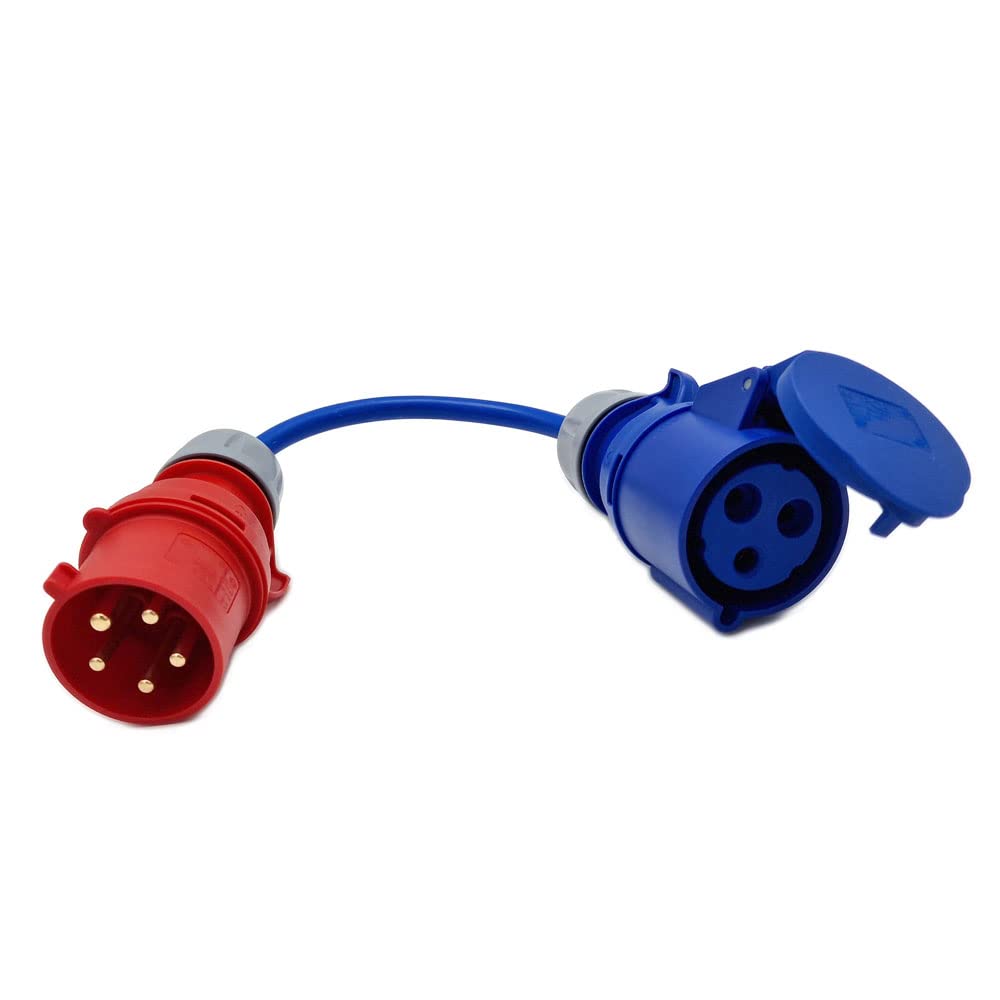 UK Made 3-Phase to Single Phase 32A 5-Pin Red Plug to 32A 3-Pin 230v Coupler Socket. 4mm2 Fly Lead for DG Mains โ image 1