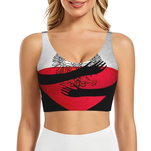 Poland Polish Flag Heart Sports Bra Large