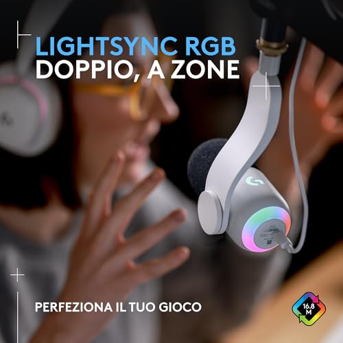 Logitech G Yeti GX Dynamic Microfono a condensatore RGB per gaming con LIGHTSYNC, microfono USB per streaming, supercardioide, Plug and Play USB per PC/Mac - Bianco - Immagine 2