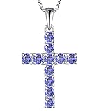 YL Women's Cross Necklace 925 Sterling Silver Halo Crucifix Pendant Created Tanzanite Criss Jewelry