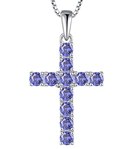 YL Women's Cross Necklace 925 Sterling Silver Halo Crucifix Pendant Created Tanzanite Criss Jewelry