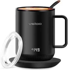 vsitoo S3 Temperature Control Smart Mug 2 with Lid, Self Heating Coffee Mug 10 oz, LED Display, 90 Min Battery Life – App&Manual Controlled Heated Coffee Mug – Improved Design, Coffee Gifts, Black