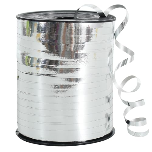 TONIFUL 500 Yards Curling Ribbon-Balloon Ribbon-Shiny Silver Metallic String for DIY Decor Gift Wrapping Ribbons and Bows for Christmas New Year Birthday Gifts Graduation Supplies