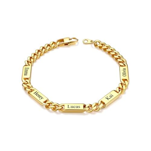 Custom4U Personalized Cuban Link Bracelet for Men, 5mm/7mm/9mm Width 1-6 Names Engraved Stainless Steel Customized Chain Silver Bracelet Jewelry Gifts for Men Women Mom Dad Husband Father b.